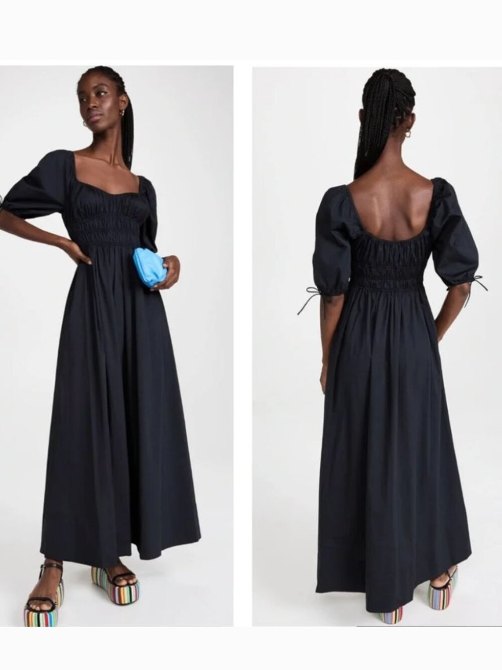 Staud Faye Black Puff Sleeve Maxi Dress Sz L